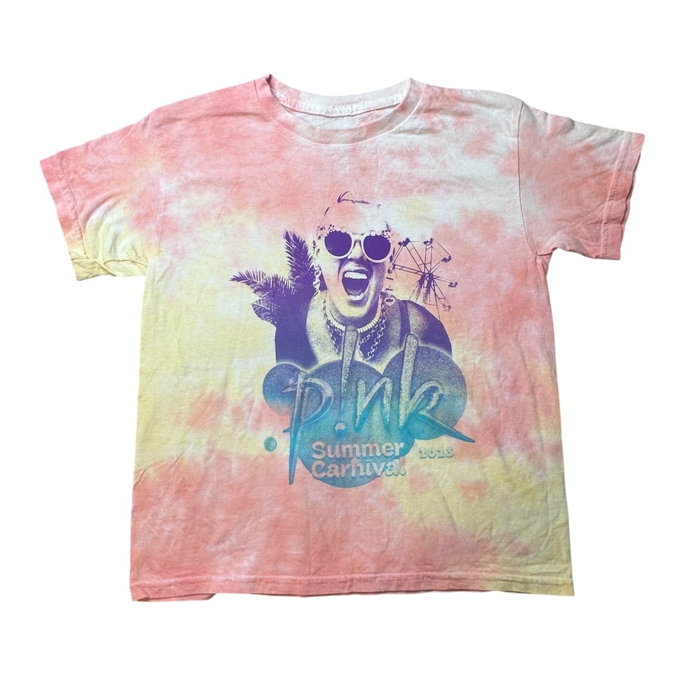 Pink T-Shirt Kids YS Pink Yellow Summer Carnival 2023 Tour Tie Dye Graphic Tee‎